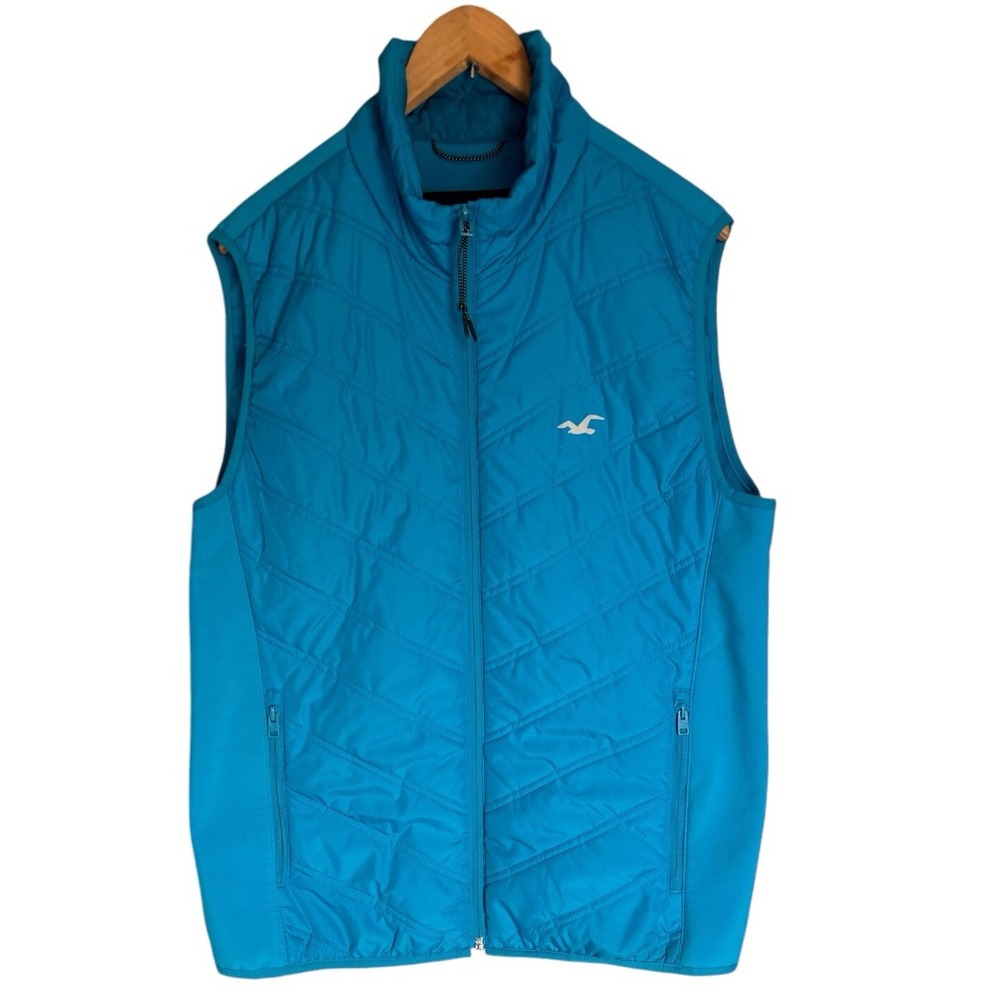 HOLLISTER VEST Men's Size L Aqua Blue Soft Shell/Quilted Outdoor Hiking Y2K